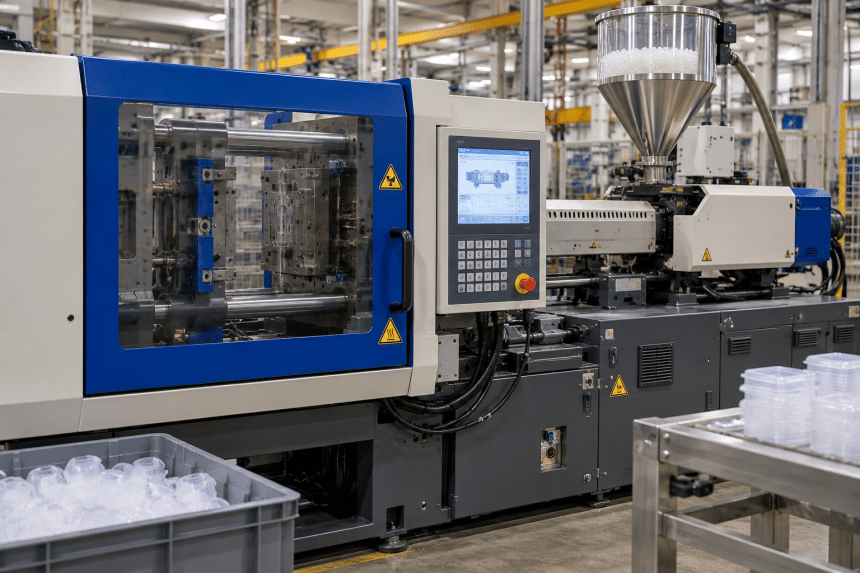 Máquina de inyección en fábrica.